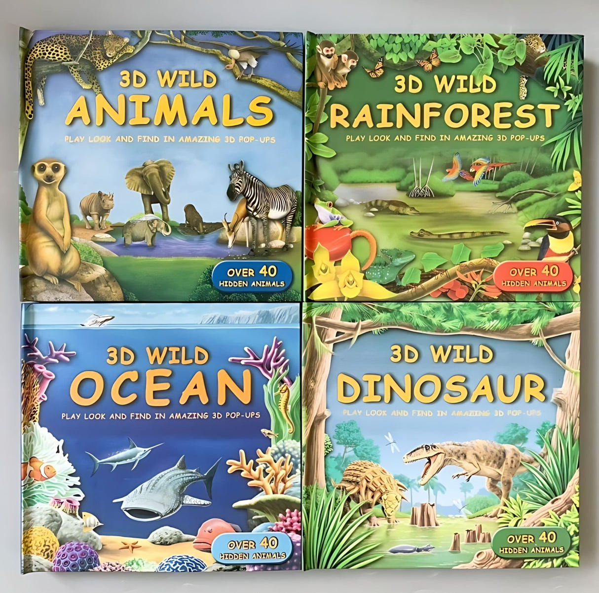 3D WILD three-dimensional book hardcover 4 volumes Ocean World Animal World Dinosaur World