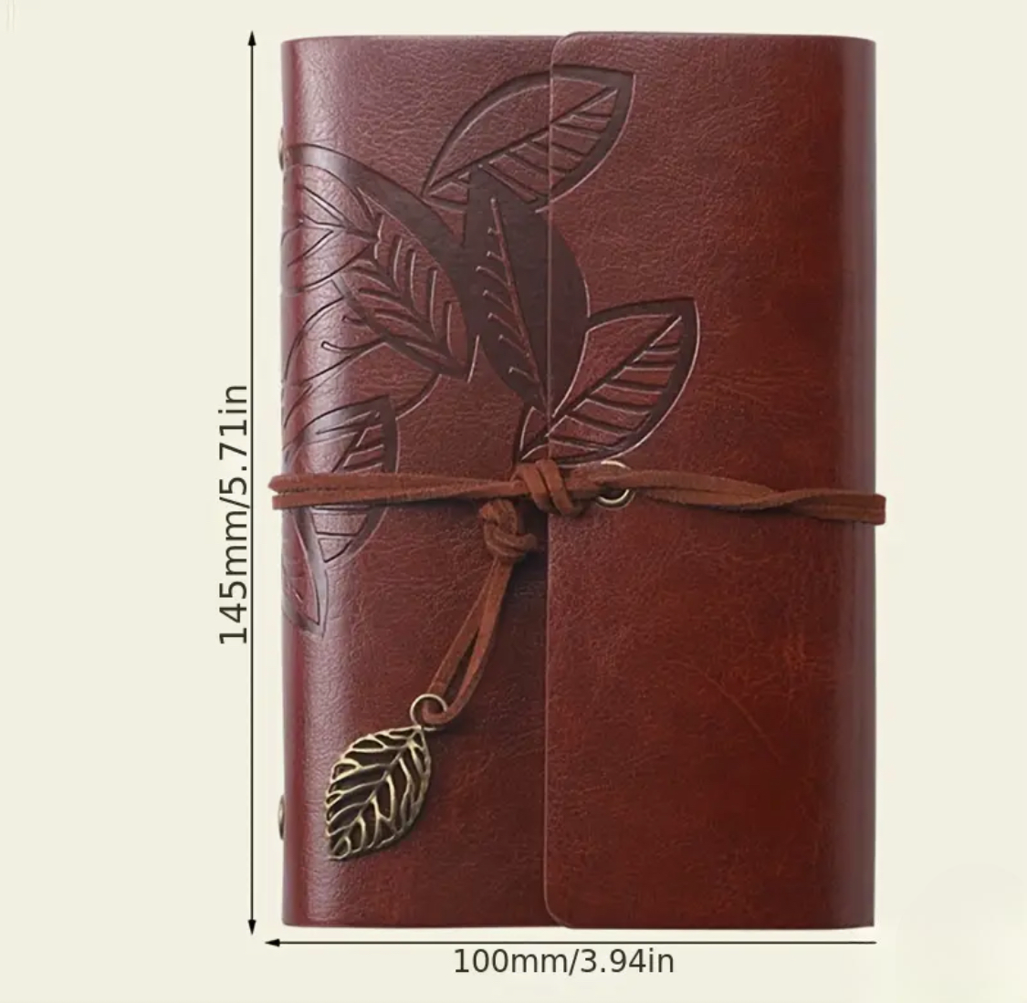 Retro Leaf Faux Leather Loose-leaf Notebook Strap Portable Travel Record Hand Ledger Learning Stationery