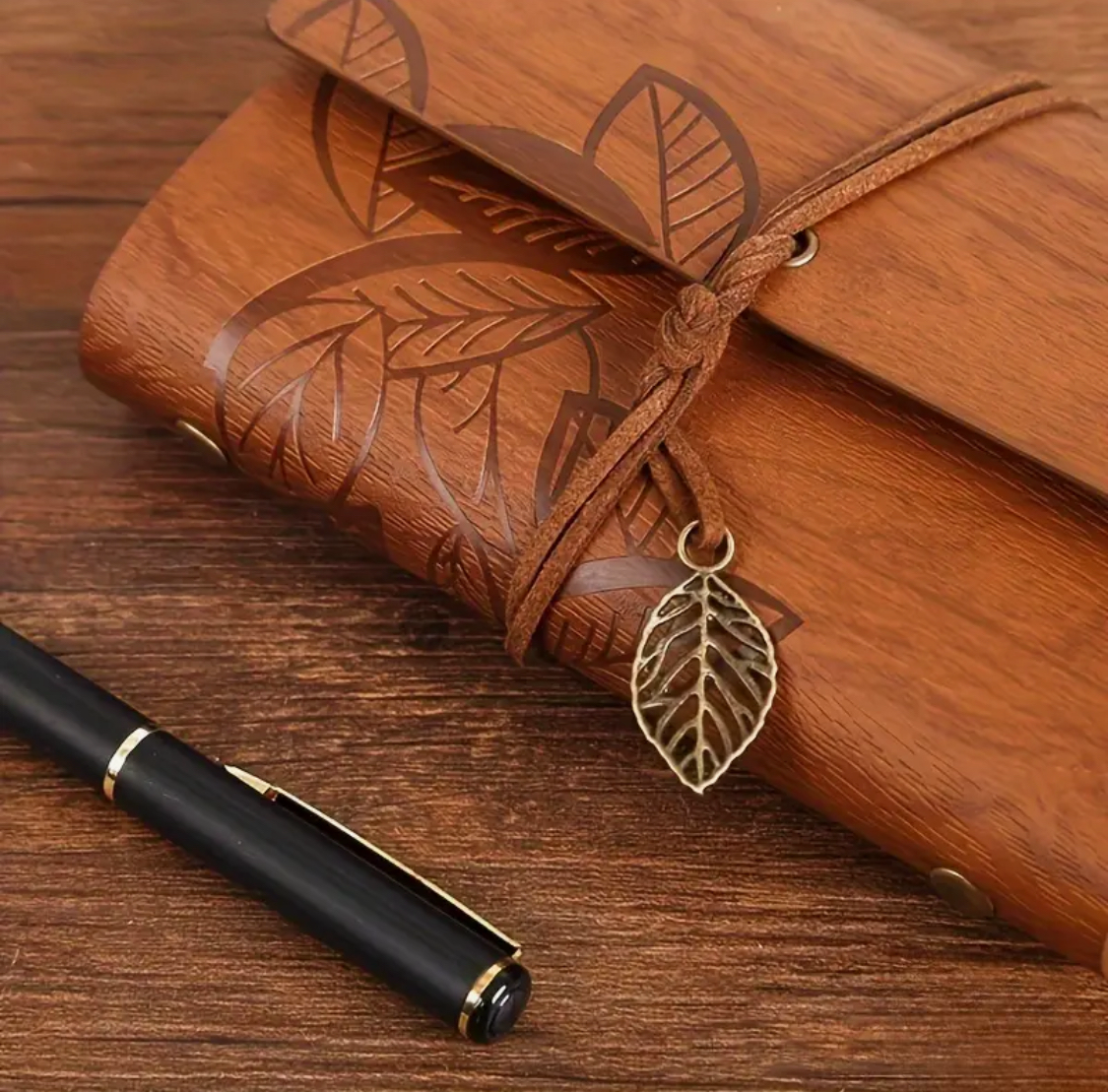Retro Leaf Faux Leather Loose-leaf Notebook Strap Portable Travel Record Hand Ledger Learning Stationery