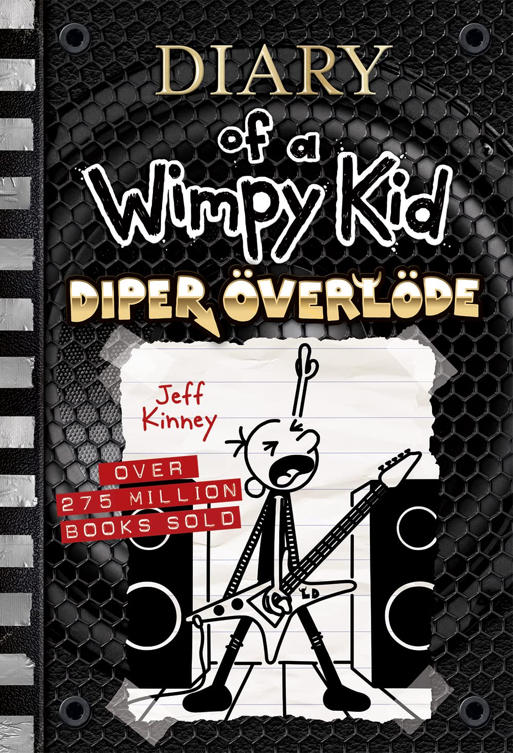 Book cover of 'Diary of a Wimpy Kid: Diper Överlöde' by Jeff Kinney with black and white design.