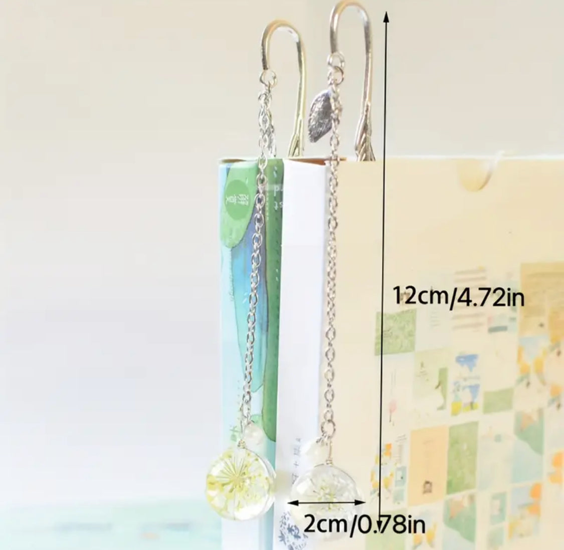 Leaf Shape Bookmark With Pink Decorative Bead Pandent