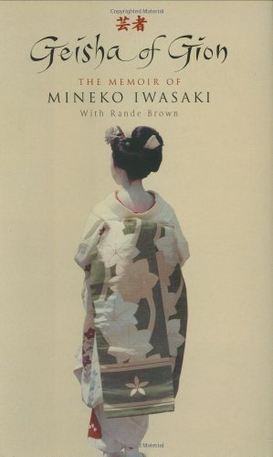 Book cover of 'Geisha of Gion' with a woman in traditional Japanese attire on a beige background.