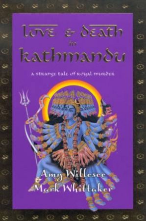 Book cover of 'Love & Death in Kathmandu' with a purple background and colorful illustration of a deity.