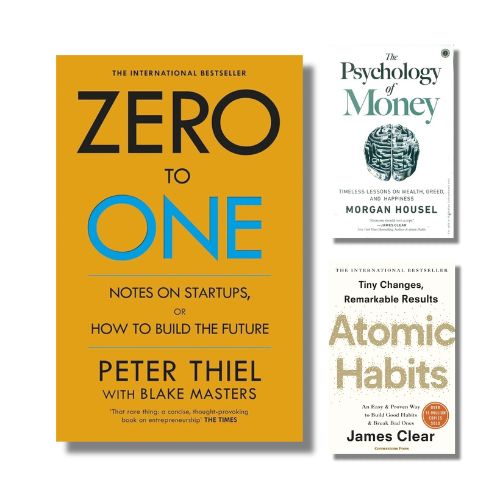 Two books 'Zero to One' and 'Atomic Habits' on a white background