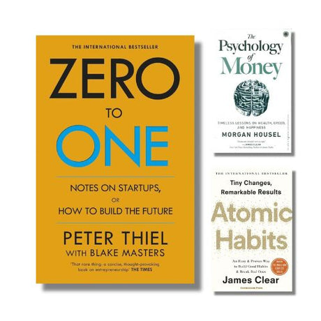 Two books 'Zero to One' and 'Atomic Habits' on a white background