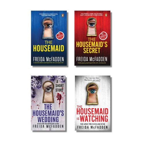 Four book covers of 'The Housemaid' series by Freida McFadden on a white background.
