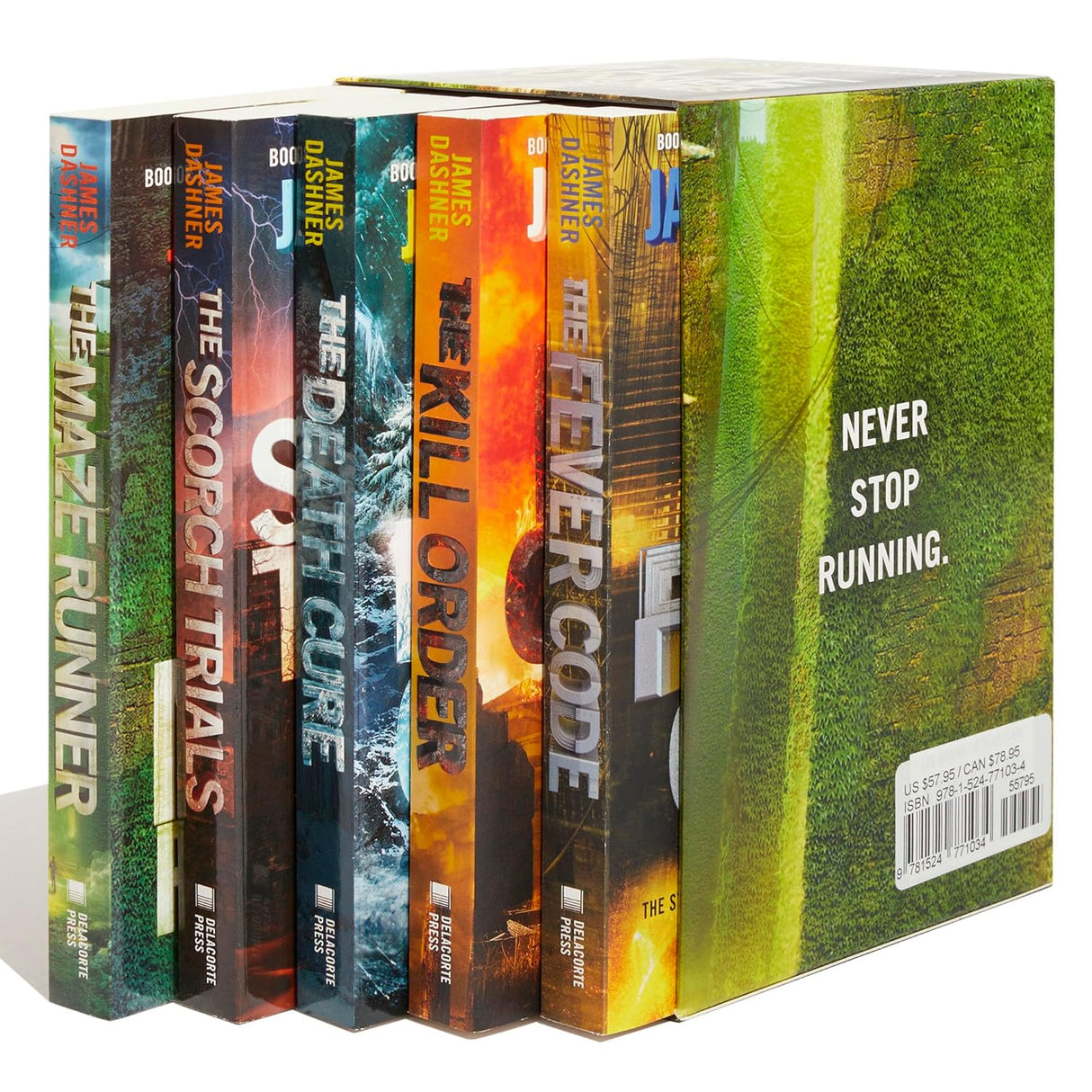 Collection of 'The Maze Runner' book series books on a white background