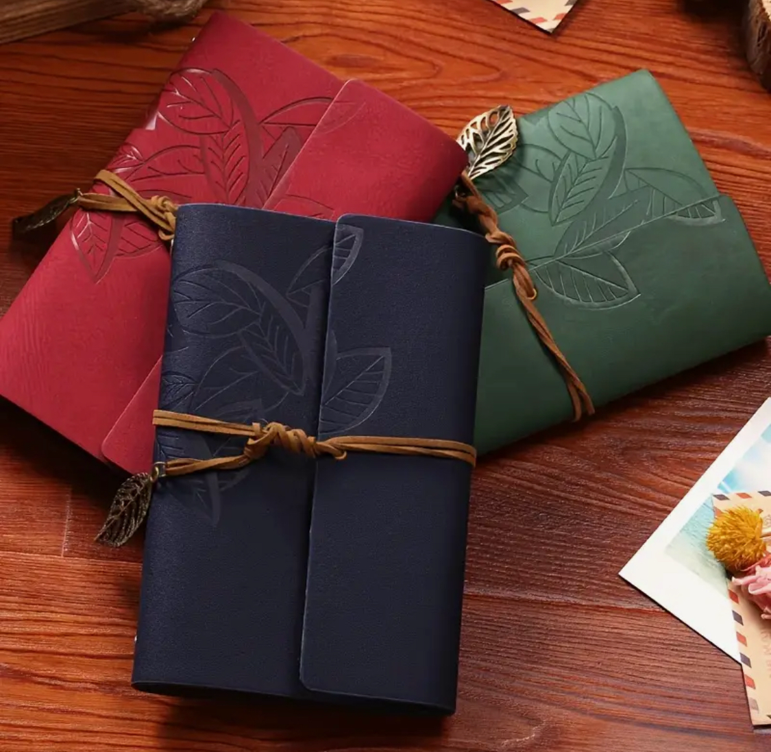 Retro Leaf Faux Leather Loose-leaf Notebook Strap Portable Travel Record Hand Ledger Learning Stationery