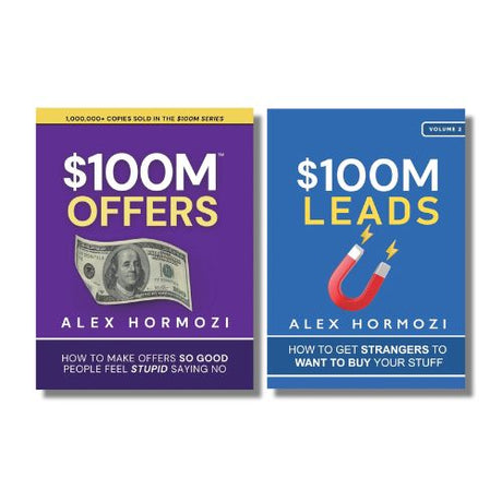 Two books by Alex Hormozi on a white background