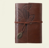 Retro Leaf Faux Leather Loose-leaf Notebook Strap Portable Travel Record Hand Ledger Learning Stationery