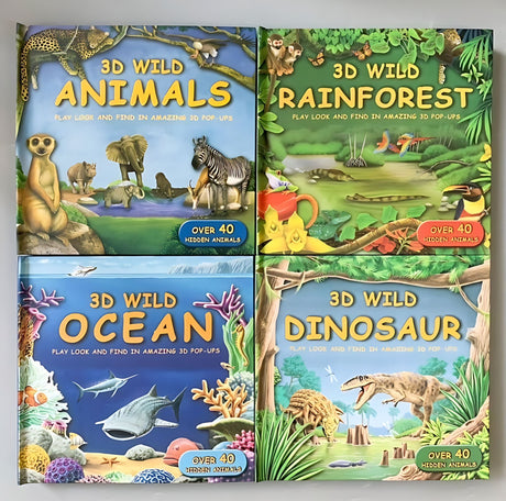 3D WILD three-dimensional book hardcover 4 volumes Ocean World Animal World Dinosaur World