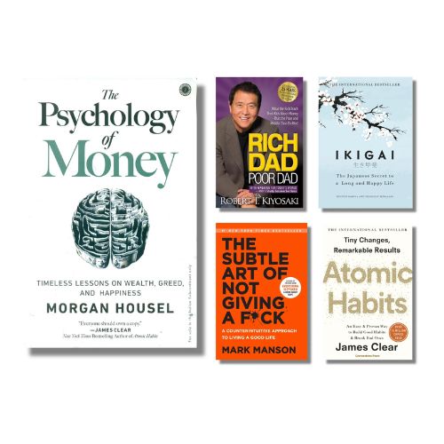 Collection of self-help books on a white background