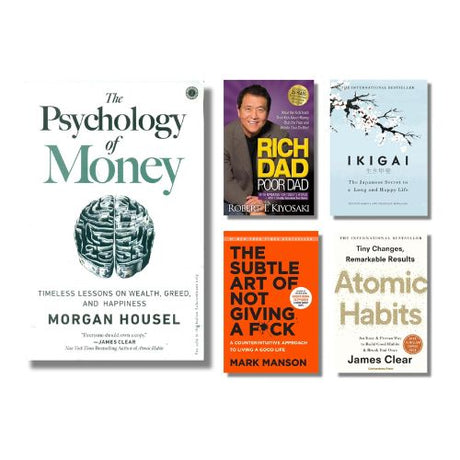 Collection of self-help books on a white background