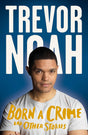 Book cover featuring a person with 'Trevor Noah' and 'Born a Crime' text on a blue background
