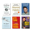 Collection of self-help books with authors' names on a white background