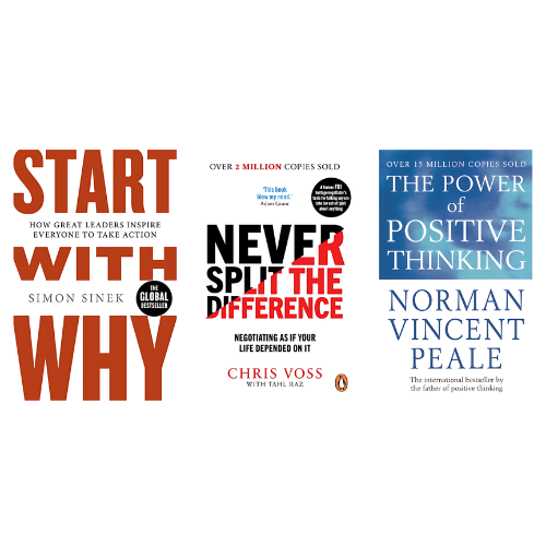 Start with Why + Never Split the Difference + The Power of Positive Thinking Combo