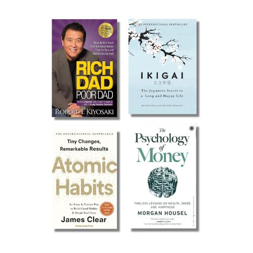 Four book covers on a white background